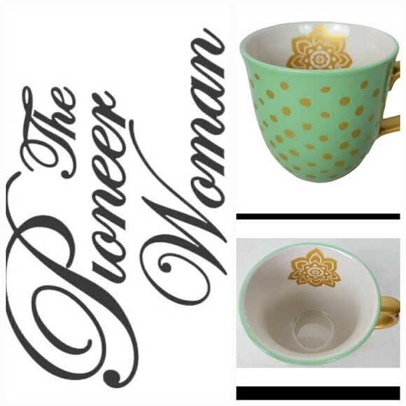 Rare Pioneer Woman Holiday Charm Large Mug / Cup Green with Gold Dots - Picture 1 of 4
